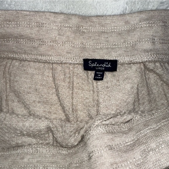 Splendid Waffle Knit Cream Jogger Pants L Drawstring Pockets Neutral Loungewear - Picture 3 of 10
